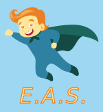 Superhero figure above the E.A.S. acronym.